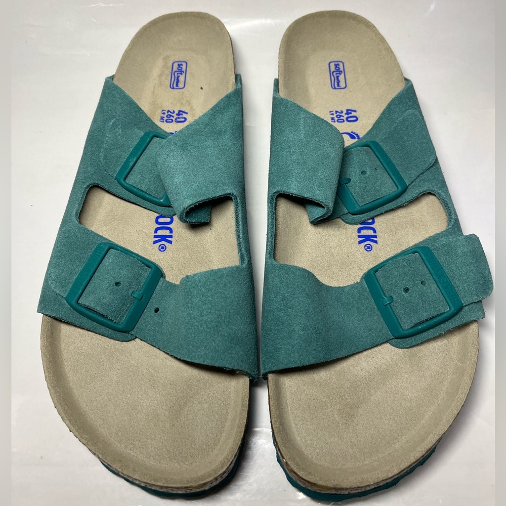 Birkenstock Arizona suede dark teal size 40 9 9.5 soft footbed new